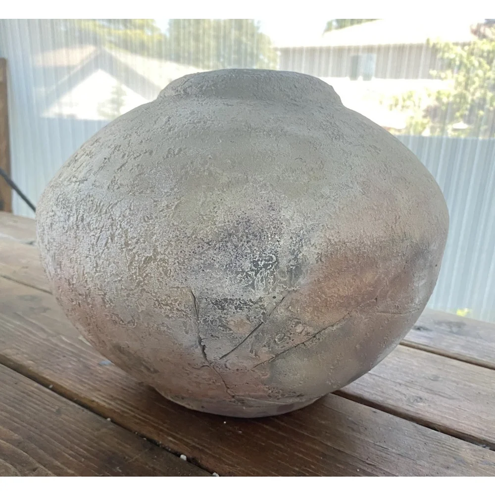 Studio Art Roku Pottery Large Round Vase, Signed—Vintage SW Earthy Pastels